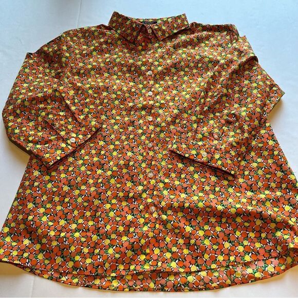 Lands' End Women's Button Up Blouse Orange/Ylw/Grn Citrus Pattern Size 16 - Picture 4 of 8